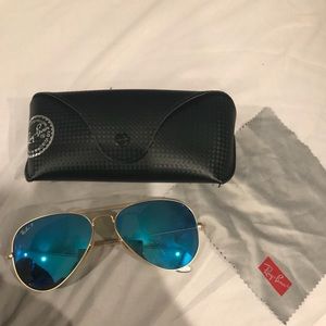 Ray-ban blue aviators with gold sunglasses